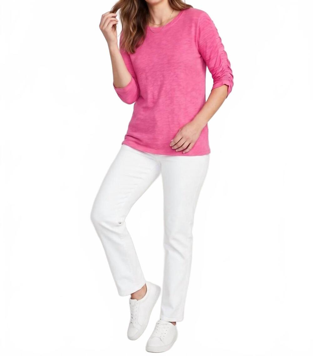 NEW ELLIOTT LAUREN crew neck ruched sleeve tee in snapdragon
